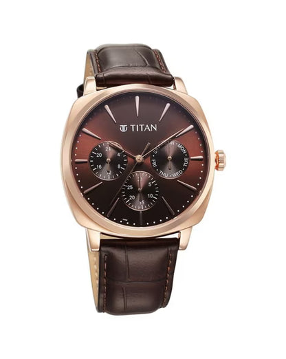 Titan Classique Suave Quartz Brown Dial Brown Leather Strap Watch for Men