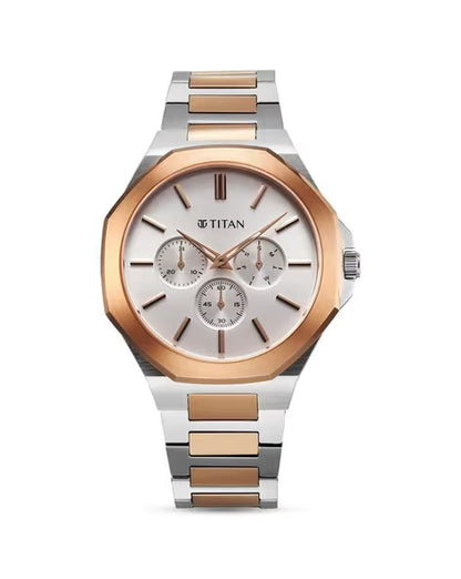Titan Classic Slim Multifunction Multifunction Silver Dial Multicoloured Stainless Steel Strap Watch For Men