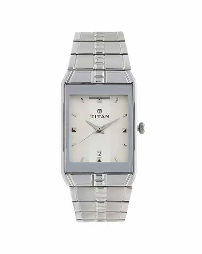 Titan Quartz Analog with Date White Dial Stainless Steel Strap Watch for Men