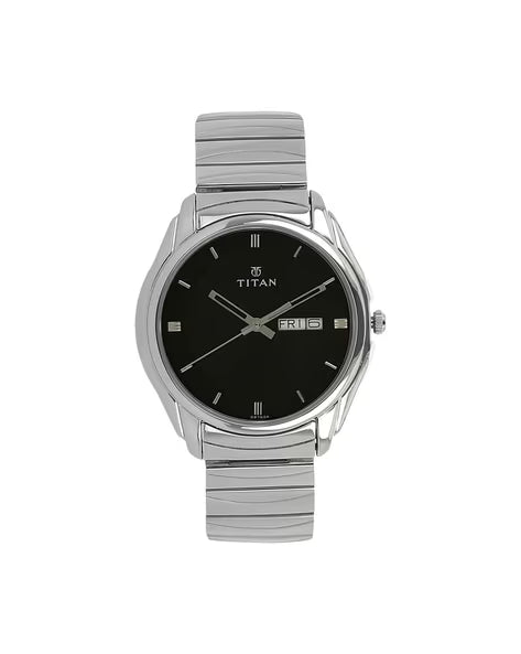 Titan Quartz Analog with Day and Date Black Dial Stainless Steel Strap Watch for Men