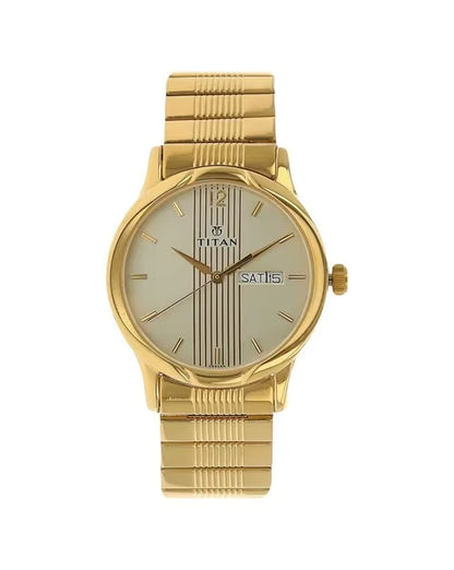Titan Analog with Day and Date Champagne Dial Metal Strap watch for Men