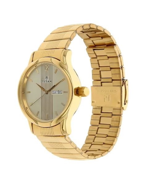 Titan Analog with Day and Date Champagne Dial Metal Strap watch for Men