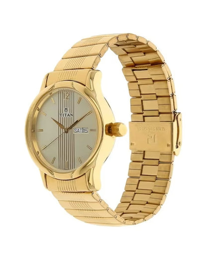 Titan Analog with Day and Date Champagne Dial Metal Strap watch for Men