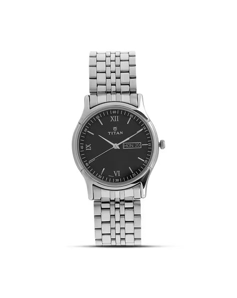Titan Karishma Black Dial Analog with Day and Date Stainless Steel Strap watch for Men