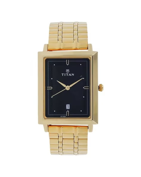 Titan Quartz Analog with Date Black Dial Stainless Steel Strap Watch for Men