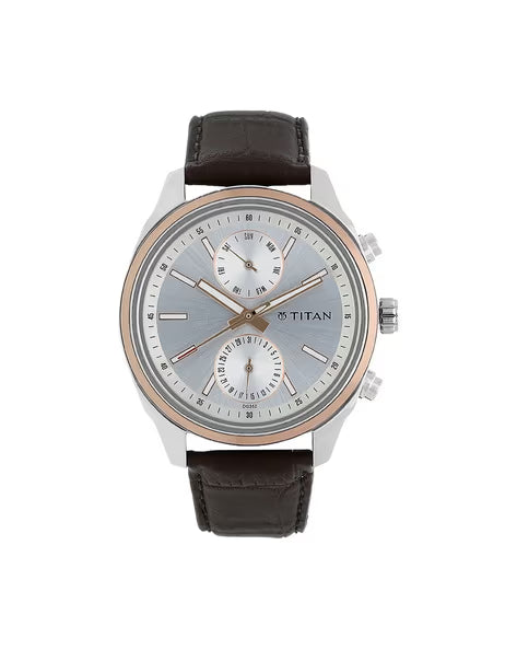 Titan Quartz Multifunction Silver Dial Leather Strap Watch for Men