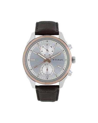 Titan Quartz Multifunction Silver Dial Leather Strap Watch for Men