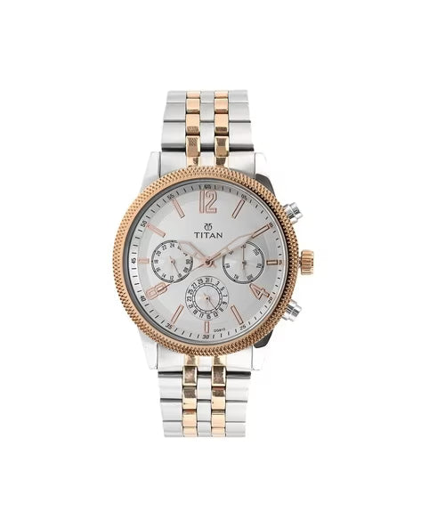 Titan Men's Metropolitan Luxe: Multifunction White Dial with Two-Tone Stainless Steel Bracelet Watch