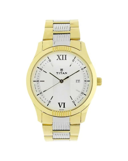 Titan Quartz Analog White Dial Stainless Steel Strap Watch for Men