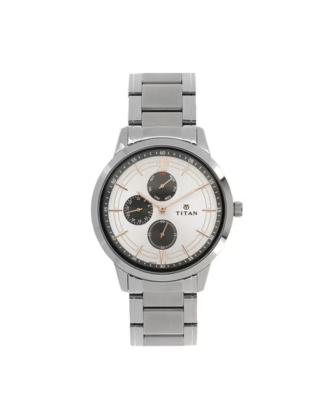 Titan Workwear White Dial Quartz Multifunction Stainless Steel Strap watch for Men