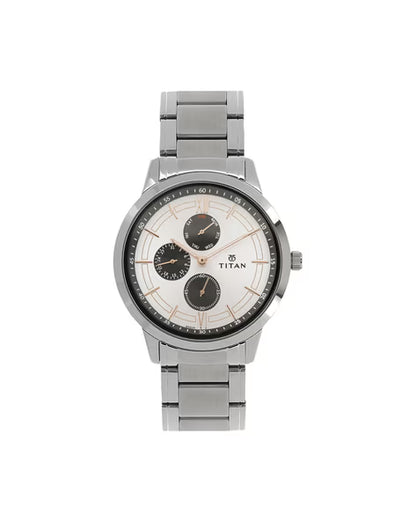 Titan Workwear White Dial Quartz Multifunction Stainless Steel Strap watch for Men