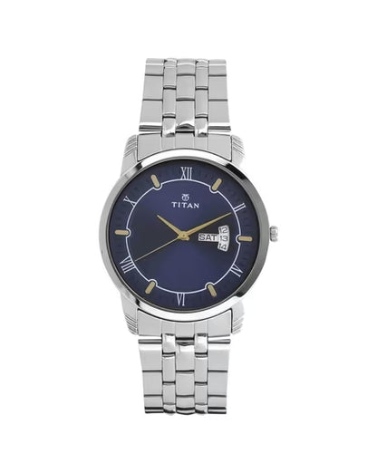 Titan Analog with Day and Date Blue Dial Stainless Steel Strap watch for Men