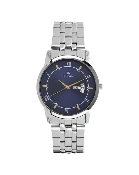 Titan Analog with Day and Date Blue Dial Stainless Steel Strap watch for Men