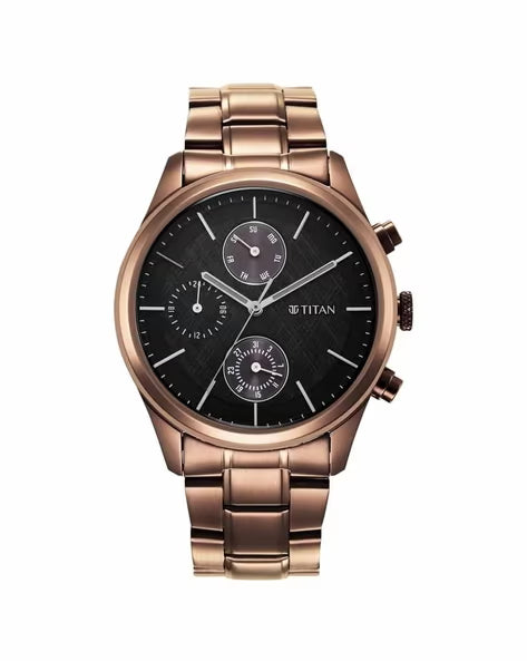 Titan Neo Splash Quartz Multifunction Black Dial Stainless Steel Strap Watch for Men