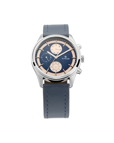 Titan Men's Metropolitan Charm: Men's Multifunctional Blue Watch with Leather Strap