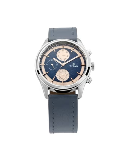 Titan Men's Metropolitan Charm: Men's Multifunctional Blue Watch with Leather Strap