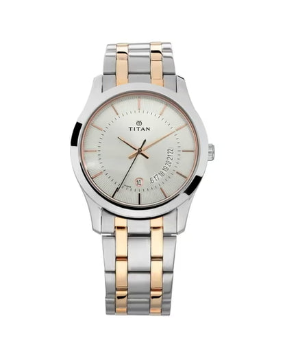 Titan Quartz Analog with Date Silver Dial Stainless Steel Strap Watch for Men
