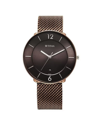 Titan Neo Splash Quartz Analog with Date Brown Dial Stainless Steel Strap Watch for Men