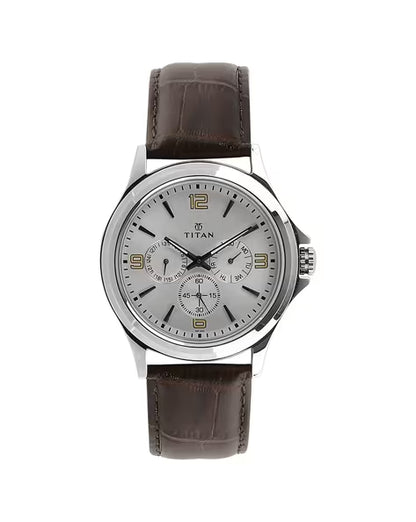 Titan Quartz Multifunction Silver Dial Leather Strap Watch for Men