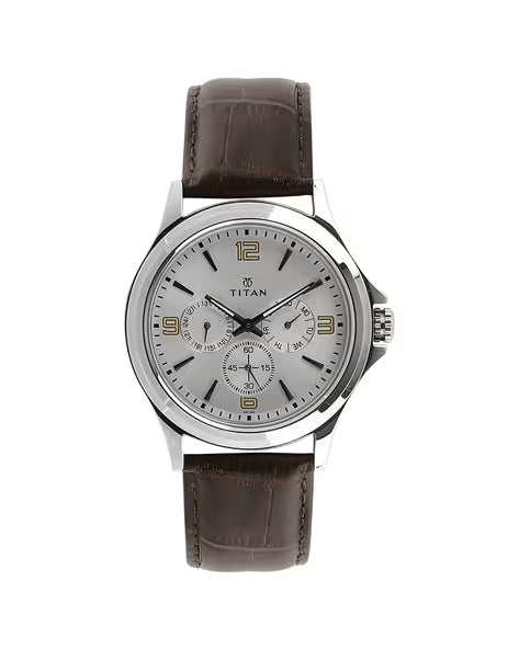 Titan Quartz Multifunction Silver Dial Leather Strap Watch for Men