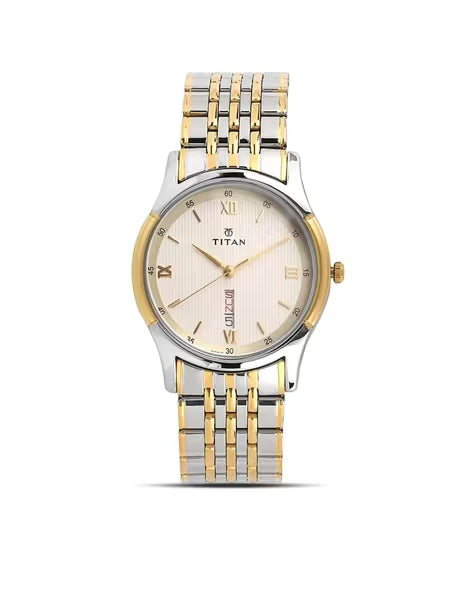 Titan Analog with Day and Date Off White Dial Stainless Steel Strap watch for Men