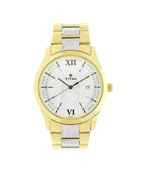 Titan Quartz Analog White Dial Stainless Steel Strap Watch for Men
