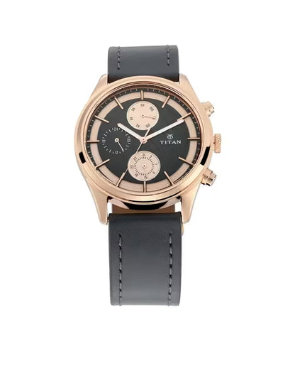 Titan Workwear Grey Dial Quartz Multifunction Leather Strap watch for Men