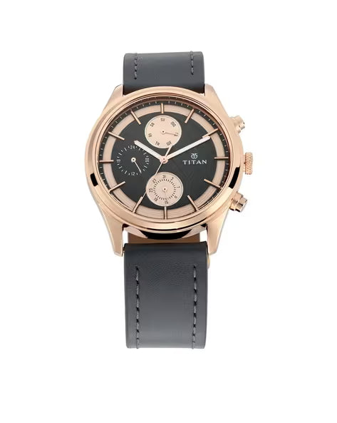 Titan Workwear Grey Dial Quartz Multifunction Leather Strap watch for Men