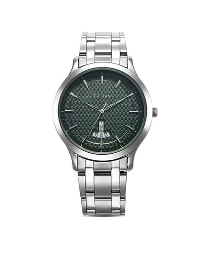 Titan Karishma Quartz Analog Green Dial Silver Stainless Steel Strap Watch For Men