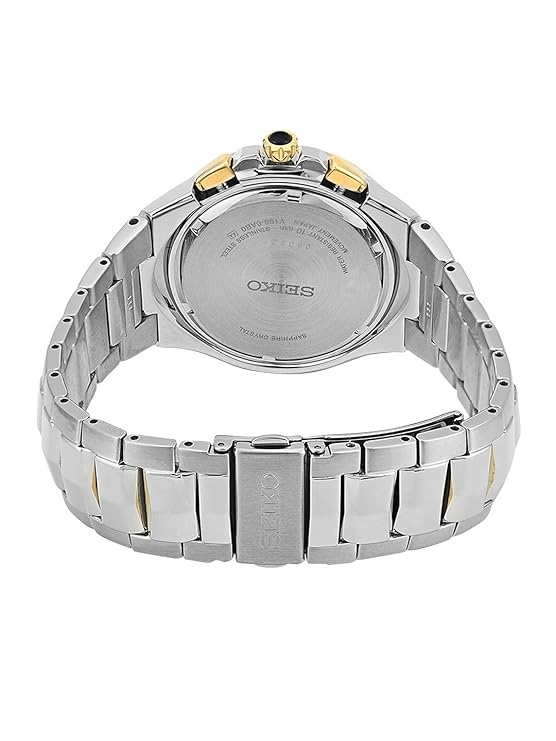 Seiko Stainless Steel Analog Black Dial Silver Strap Men's Watch - SSC798P1