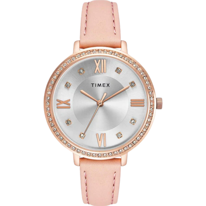 Fashion Women Quartz Silver Dial Analog Leather Watch TWEL14714