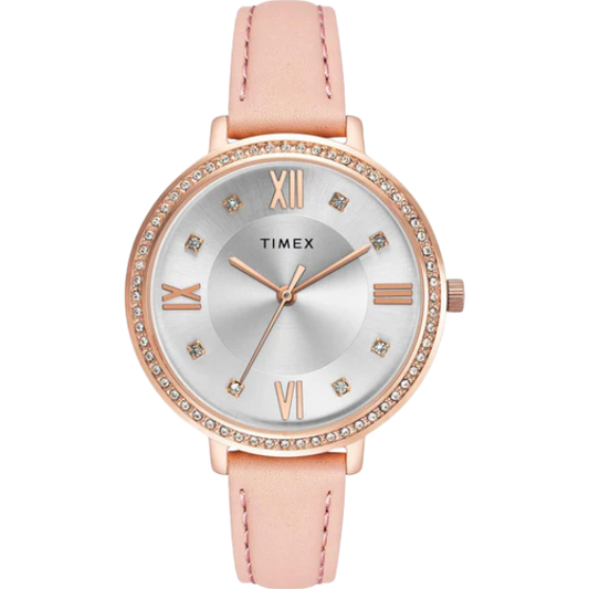 Fashion Women Quartz Silver Dial Analog Leather Watch TWEL14714