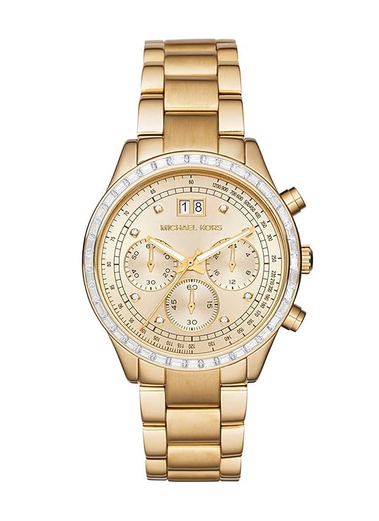 Michael Kors Stainless Steel Women Brinkley Chronograph Gold Dial Ladies Watch Mk6187