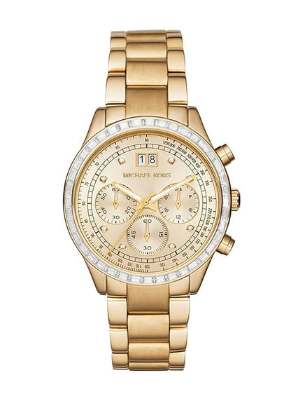 Michael Kors Stainless Steel Women Brinkley Chronograph Gold Dial Ladies Watch Mk6187