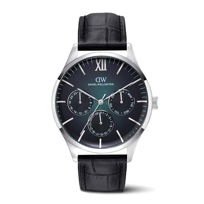 Men Quartz Teal Dial Multi-function Leather Watch DW0DG2400