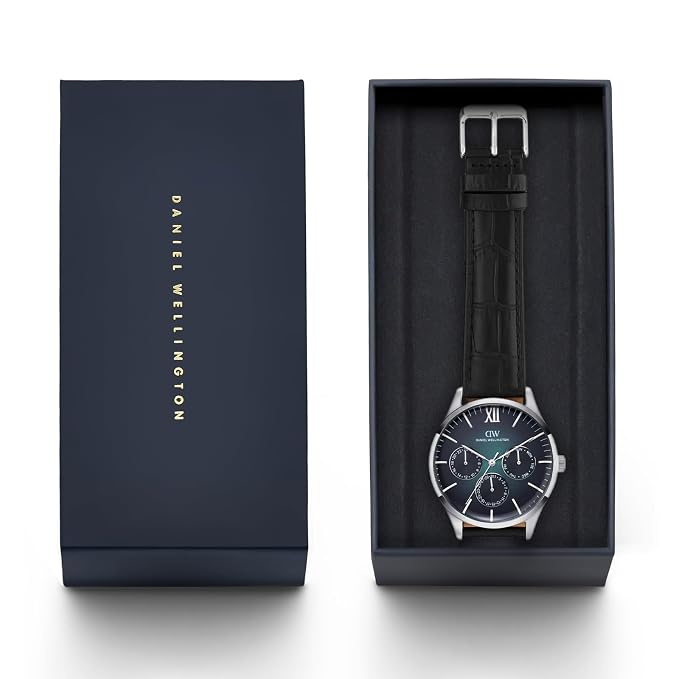 Men Quartz Teal Dial Multi-function Leather Watch DW0DG2400