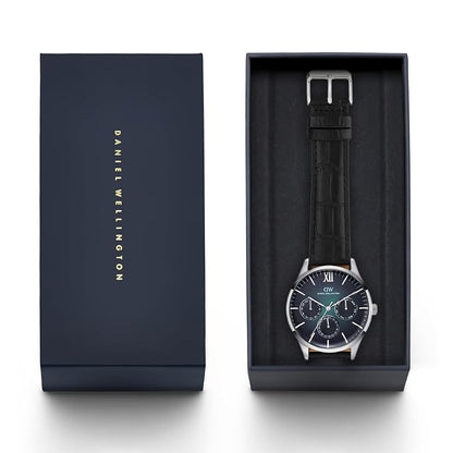 Men Quartz Teal Dial Multi-function Leather Watch DW0DG2400