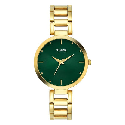 Fashion Women Quartz Green Dial Analog Stainless Steel Watch TW000X275