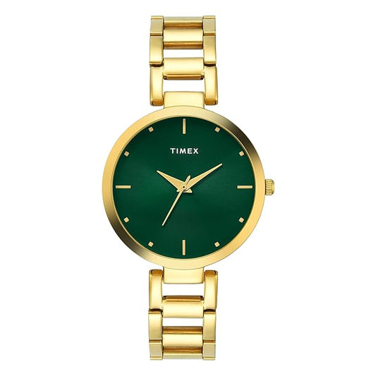 Fashion Women Quartz Green Dial Analog Stainless Steel Watch TW000X275