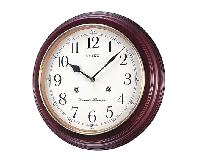 Seiko Classic Round Analog Brown Wooden English Numbers Home Decor Wall Clock