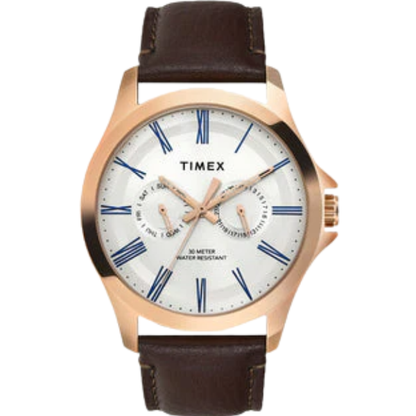 Timex Men Analog Silver Round Brass Dial Watch- TW000X128