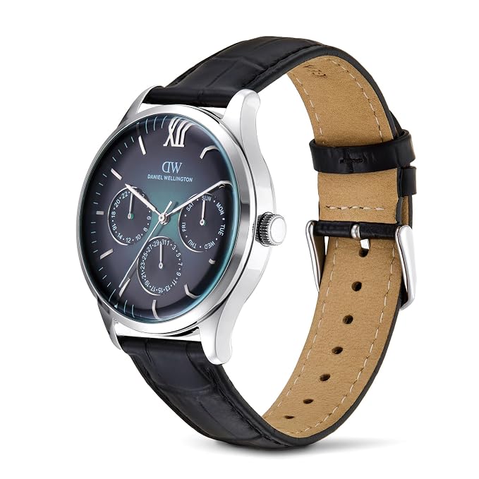 Men Quartz Teal Dial Multi-function Leather Watch DW0DG2400