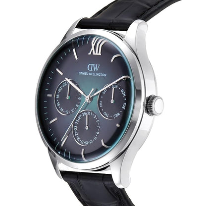 Men Quartz Teal Dial Multi-function Leather Watch DW0DG2400