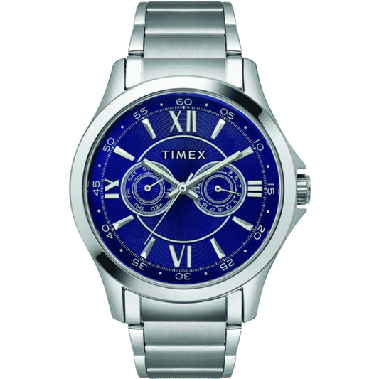 TIMEX EMPERA MEN'S BLUE DIAL ROUND CASE DAY DATE FUNCTION WATCH -TW000X122