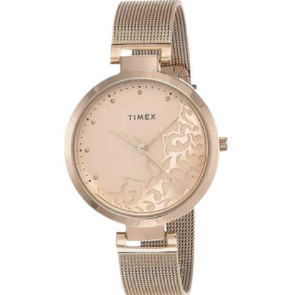 Timex Fashion Women's Rose Gold Dial Round Case 3 Hands Function Watch -TW000X219