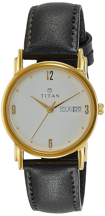 Titan White Dial Analog with Day and Date Leather Strap watch for Men - 32 mm Case Size - Small Dial