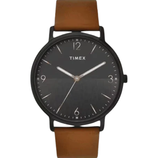 Fashion Men Quartz Black Dial Analog Leather Watch TW0TG8031