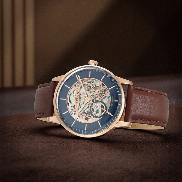 Titan Automatics Blue Dial Automatic Leather Strap watch for Men