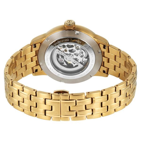 Titan Aurelian Concealed Automatic Analog with Green Dial Roman Numerals Yellow Gold Stainless Steel Strap Watch for Men