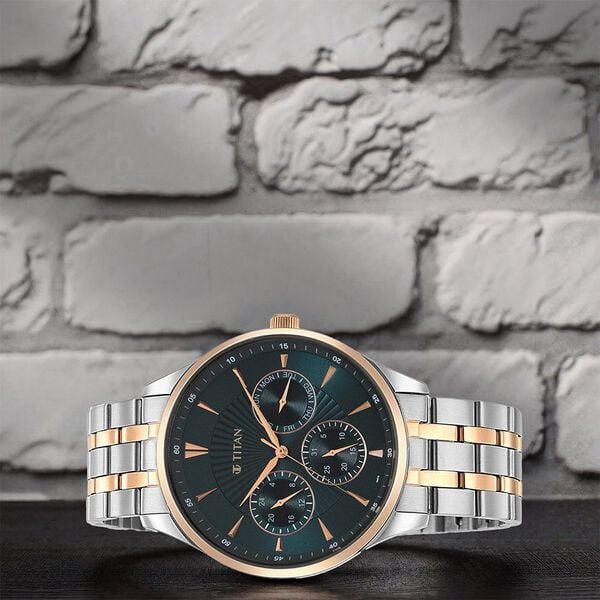 Titan Opulent Blue Dial Quartz Multifunction Stainless Steel Strap watch for Men